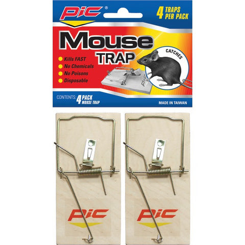 PIC MTW4INN Wood Mouse Traps, 4 pk