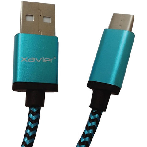 Xavier USBCA-BL-06 USB-C(TM) Male to USB-A Male Braided Cable, 6ft (Blue)