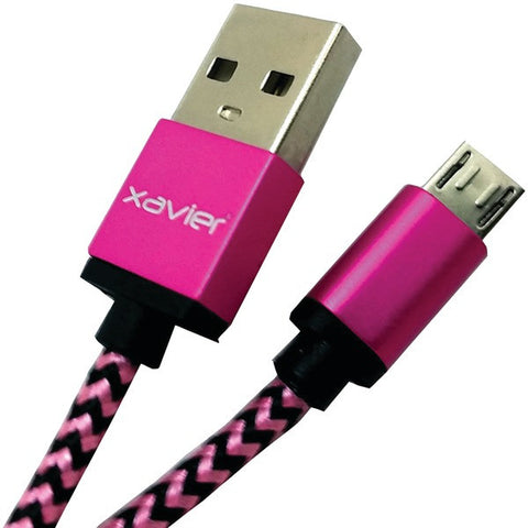 Xavier USB-MICROPK-06 Braided Micro USB Charging Cable, 6ft (Pink-Black)