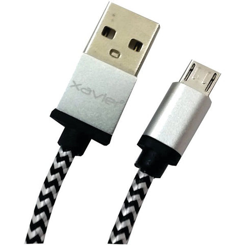 Xavier USB-MICROSL-06 Braided Micro USB Charging Cable, 6ft (Silver-Black)