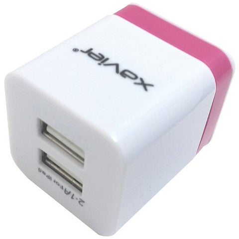 Xavier WALL-USB2-PK 2-Port USB Wall Charger (Pink-White)