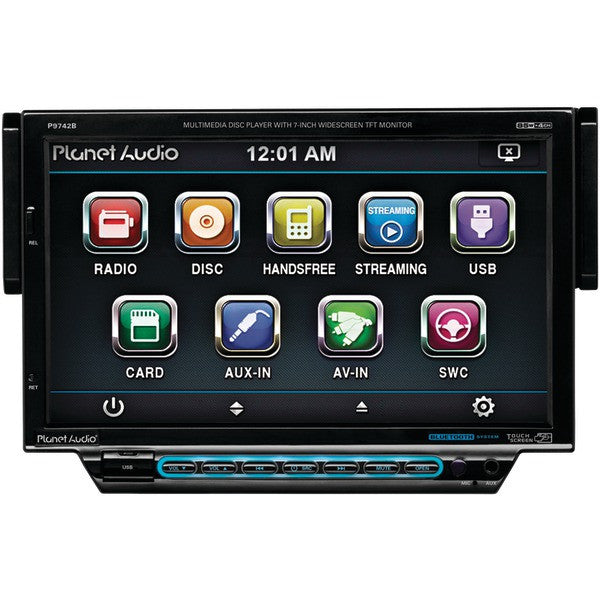 PLANET AUDIO P9742B 7" Single-DIN In-Dash Motorized Slide-down Touchscreen DVD Receiver (with Bluetooth(R))