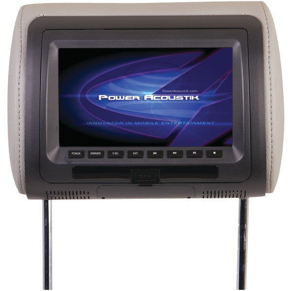 POWER ACOUSTIK HDVD-71CC 7" LCD Universal Headrest Monitor with DVD, IR & FM Transmitters & 3 Interchangeable Skins