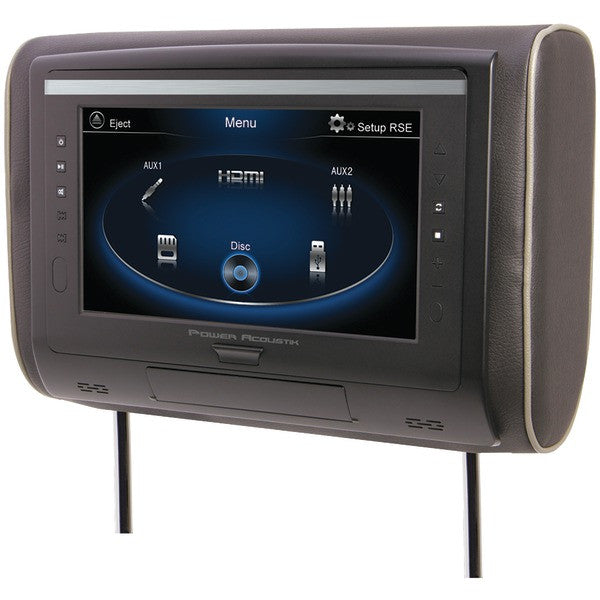 POWER ACOUSTIK HDVD-94 9" LCD Universal Headrest with IR & FM Transmitters & 3 Interchangeable Skins (DVD Player)