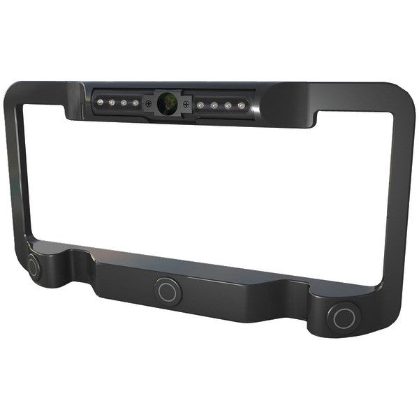 POWER ACOUSTIK LP-2CSB License Plate Frame with Color Camera, Object Sensors & IR LEDs (Black)