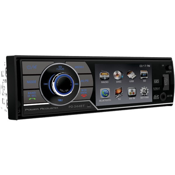 POWER ACOUSTIK PD-344B 3.4" Single-DIN In-Dash DVD Receiver with Detachable Face & Bluetooth(R)