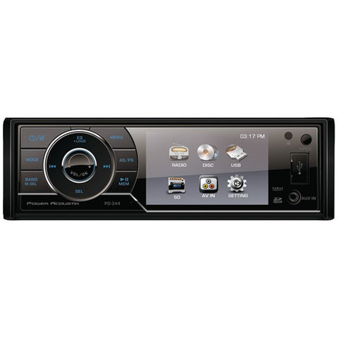 POWER ACOUSTIK PD-344 3.4" Single-DIN In-Dash DVD Receiver with Detachable Face