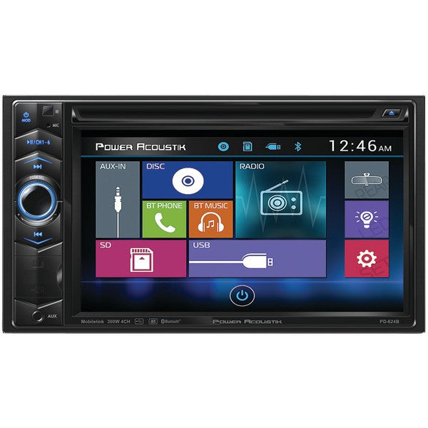 POWER ACOUSTIK PD-624B 6.2" Double-DIN In-Dash LCD Touchscreen DVD Receiver with Bluetooth(R)