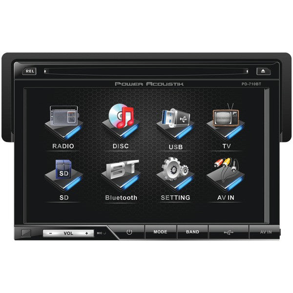 POWER ACOUSTIK PD-710B 7" Single-DIN In-Dash LCD Touchscreen DVD Receiver (With Bluetooth(R))