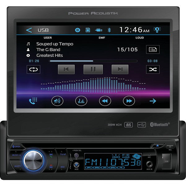 POWER ACOUSTIK PD-724B 7" Single-DIN In-Dash Motorized LCD Touchscreen DVD Receiver with Bluetooth(R)