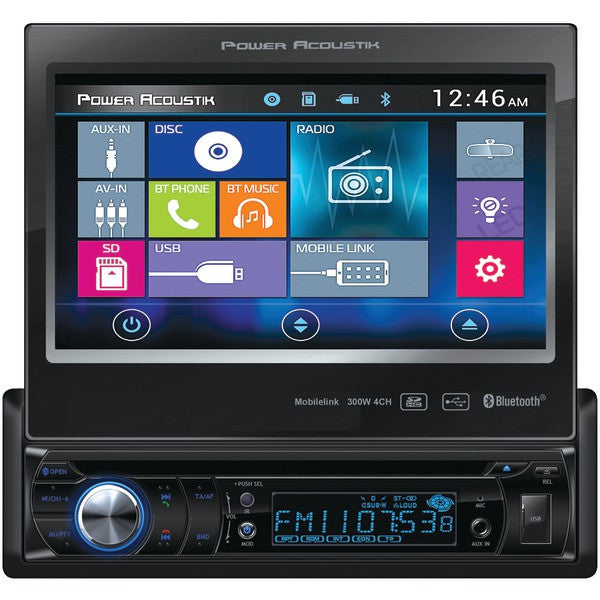 POWER ACOUSTIK PD-724HB 7" Single-DIN In-Dash Motorized LCD Touchscreen DVD Receiver with Bluetooth(R) & MHL(R) MobileLink X1