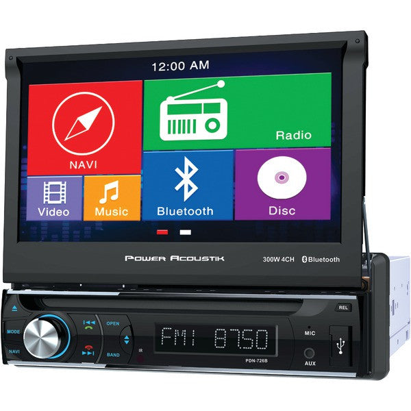 POWER ACOUSTIK PDN-726B 7" Single-DIN In-Dash GPS Navigation Motorized LCD Touchscreen DVD Receiver with Bluetooth(R)