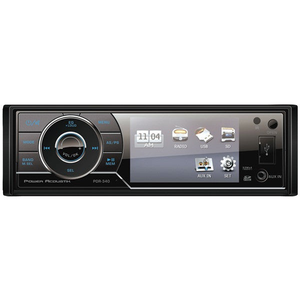 POWER ACOUSTIK PDR-340 3.4" Single-DIN In-Dash Multimedia Receiver with Detachable Face