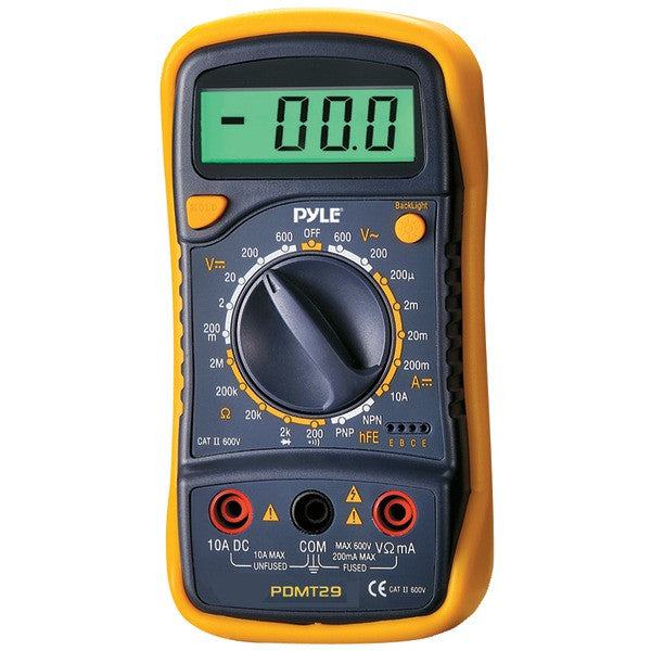 PYLE PRO PDMT29 Digital LCD AC, DC, Volt, Current, Resistance & Range Multimeter with Rubber Case & Stand