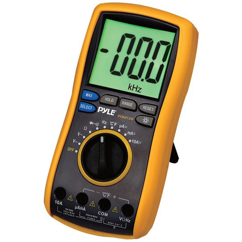 PYLE PRO PDMT38 Digital LCD AC, DC, Volt, Current, Resistance & Range Multimeter with Rubber Case, Test Leads & Stand