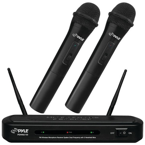 PYLE PRO PDWM2130 FM Wireless Dual-Frequency Microphone Receiver System with 2 Handheld Microphones