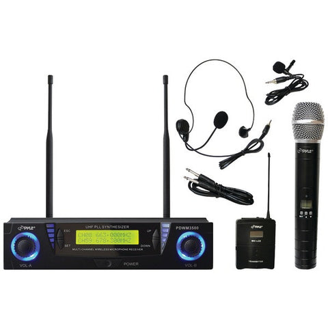 PYLE PRO PDWM3500 Professional UHF Dual-Channel Wireless Microphone System with Adjustable Frequency