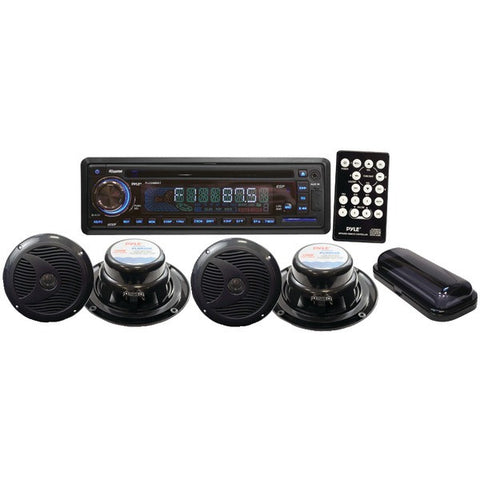 PYLE PRO PLCD4MRKT Marine Single-DIN In-Dash CD AM-FM-MPX Receiver with 4 Speakers & Stereo Cover