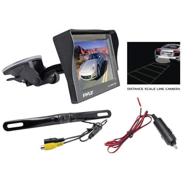 PYLE PRO PLCM4700 4.7" Window Suction-Mount LCD Monitor with Die-Cast License Plate Mount Backup Color Camera & Distance-Scale Line