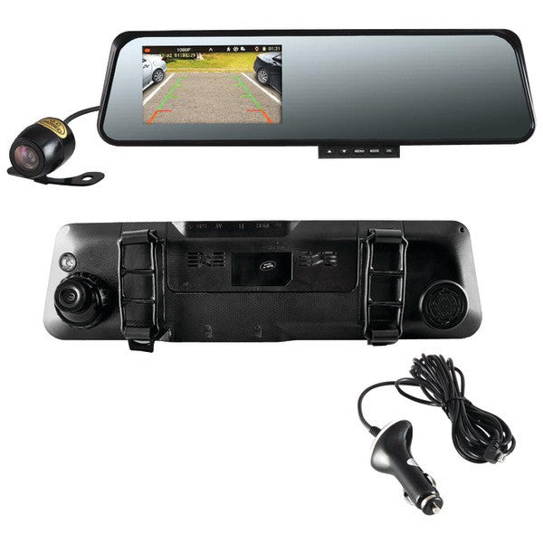 PYLE PRO PLCMDVR42 HD Rearview Mirror Monitor & Dual Camera System with Built-in Distance-Scale Lines & Parking Assist