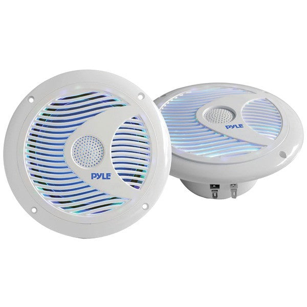 PYLE PRO PLMR6LEW Hydra Series 6.5" 150-Watt Dual-Cone Waterproof Marine-Grade Speakers with Programmable Multicolor LED Lights (White)