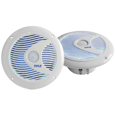 PYLE PRO PLMR6LEW Hydra Series 6.5" 150-Watt Dual-Cone Waterproof Marine-Grade Speakers with Programmable Multicolor LED Lights (White)