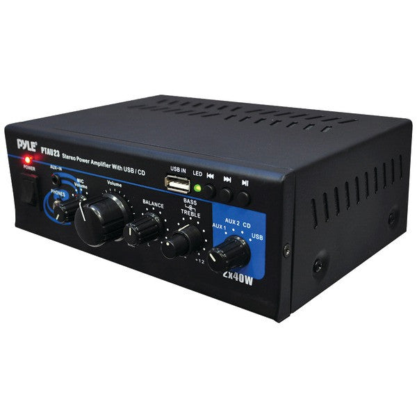 PYLE HOME PTAU23 40-Watt x 2 Mini Stereo Power Amp with USB Reader