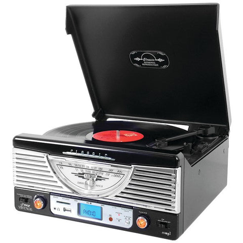 PYLE HOME PTR8UBTBK Bluetooth(R) Retro Vintage Classic Style Turntable Vinyl Record Player with USB-MP3 Computer Recording