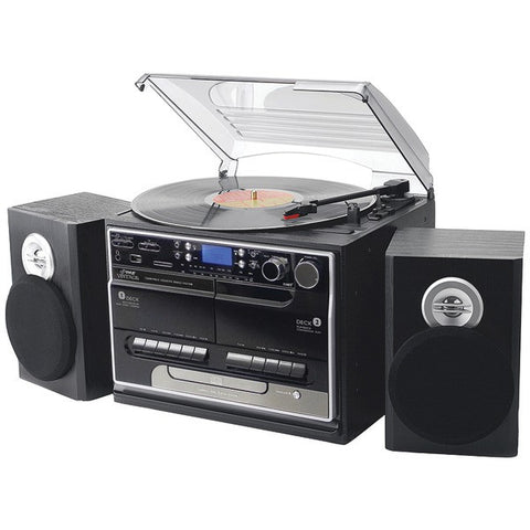 PYLE HOME PTTCSM70BT 3-Speed Turntable with CD & MP3 Player, Dual Cassette Decks, Radio & Bluetooth(R)