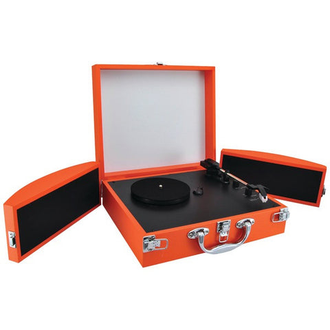 PYLE PRO PVTTBT8OR Bluetooth(R) Classic Vinyl Record Player Turntable with Fold-Out Speakers & Vinyl to MP3 Recording (Orange)