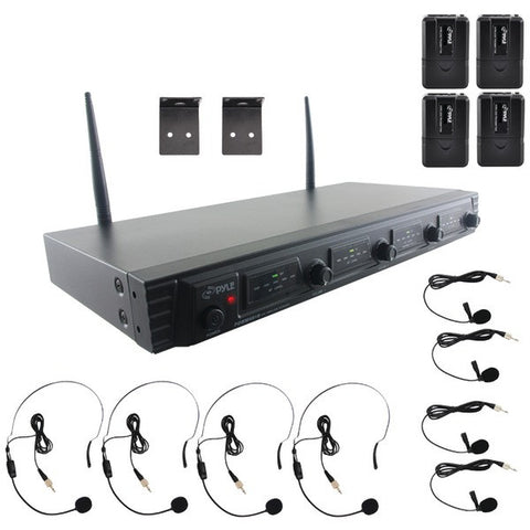 PYLE PDWM4560 Wireless Microphone System, UHF Quad Channel Fixed Frequency (4 headset & 4 lavalier microphones)