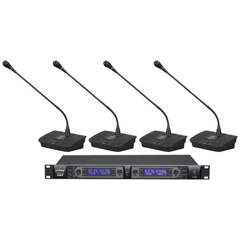 PYLE PDWM4700 4-Channel Desktop UHF Selectable Frequency Wireless Microphone System