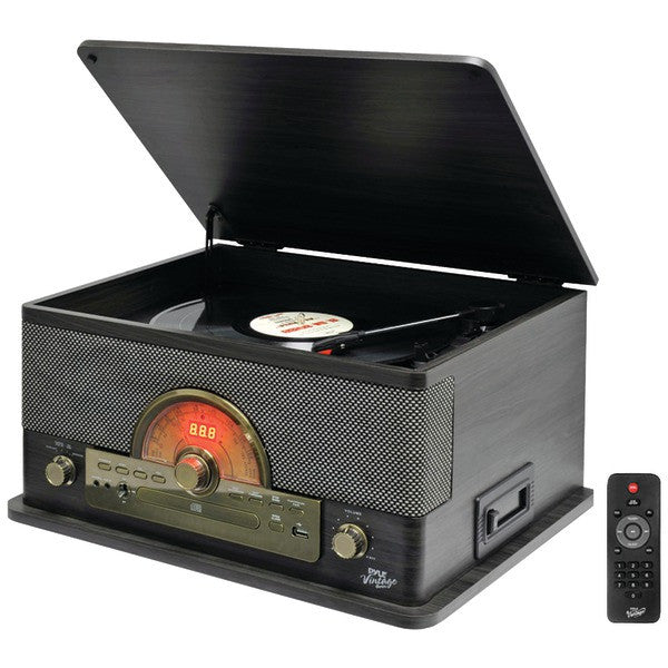 PYLE PRO PTCD56UBGR Retro-Style Bluetooth(R) Turntable with Vinyl to MP3 Recording, CD Player & Cassette Player (Gray)