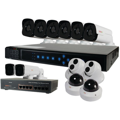 REVO RUP161BNDL-1 Ultra Plus(TM) 16-Channel 4TB IP NVR with 6 Bullet, 2 Turret, 2 Ultra Plus(TM) Bullet & 2 Ultra Plus(TM) Dome Cameras