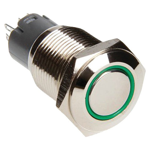 RACE SPORT RS-2P16MM-LEDG 16mm Chrome 2-Position On-off Switch (Green)