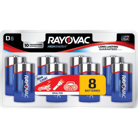 RAYOVAC 813-8LJ Alkaline Batteries, 8 pk (D)