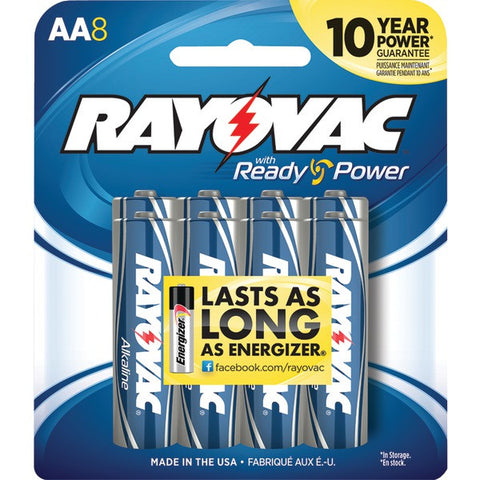 RAYOVAC 815-8CTF2 Alkaline PDQ Tray of Carded AA Batteries (8 pk)