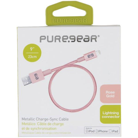 Puregear 12123VRP Charge & Sync Lightning(R) to USB Metallic Braided Rope Cable, 9" (Pink)