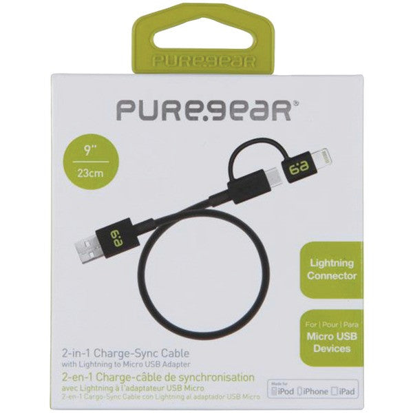 Puregear 12230VRP 2-in-1 Charge & Sync Cable with Lightning(R) to Micro USB Adapter