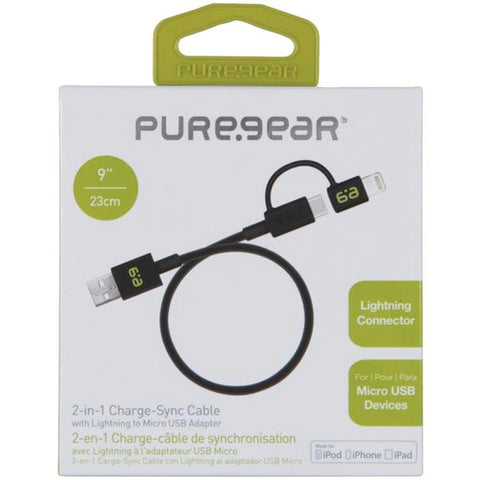 Puregear 12230VRP 2-in-1 Charge & Sync Cable with Lightning(R) to Micro USB Adapter
