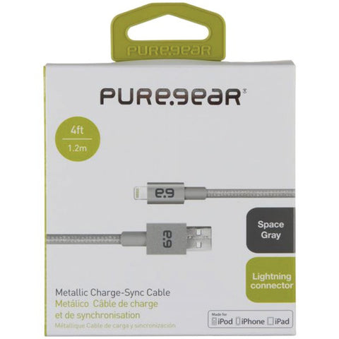 Puregear 99389VRP Charge & Sync Lightning(R) to USB Metallic Braided Rope Cable, 4ft (Gray)