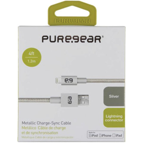 Puregear 99390VRP Charge & Sync Lightning(R) to USB Metallic Braided Rope Cable, 4ft (Silver)