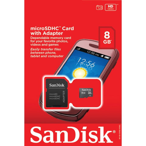 SANDISK SDSDQ-008G-A46A microSDHC(TM) Card with SD(TM) Adapter (8GB)