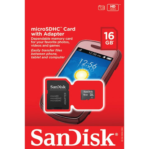 SANDISK SDSDQ-016G-A46A microSDHC(TM) Card with SD(TM) Adapter (16GB)