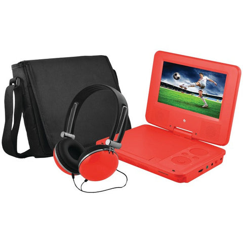 EMATIC EPD707RD 7" Portable DVD Player Bundles (Red)