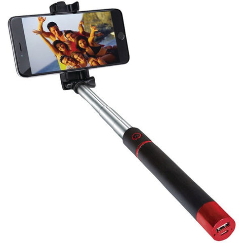 Supersonic SC-1620SBT RED Pocket-Pro Selfie Action Stick with Bluetooth(R);& Rechargeable Battery (Red)