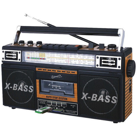 Supersonic SC-3200 WOOD Retro 4-Band Radio & Cassette Player (Wood)
