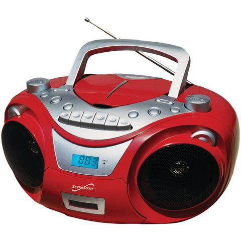Supersonic SC-709 RED Portable MP3 & CD Player with Cassette Recorder & AM-FM Radio (Red)