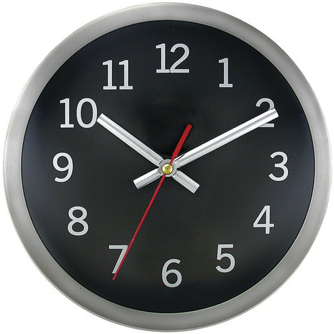 TIMEKEEPER 2253B 9" Brushed Metal Round Wall Clock (Black Face)