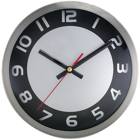 TIMEKEEPER 2253SB 9" Brushed Metal Round Wall Clock (Black-Silver Face)